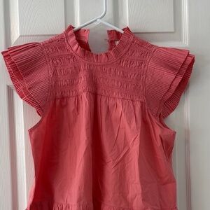 Elegant Coral Pleated Women's Blouse
